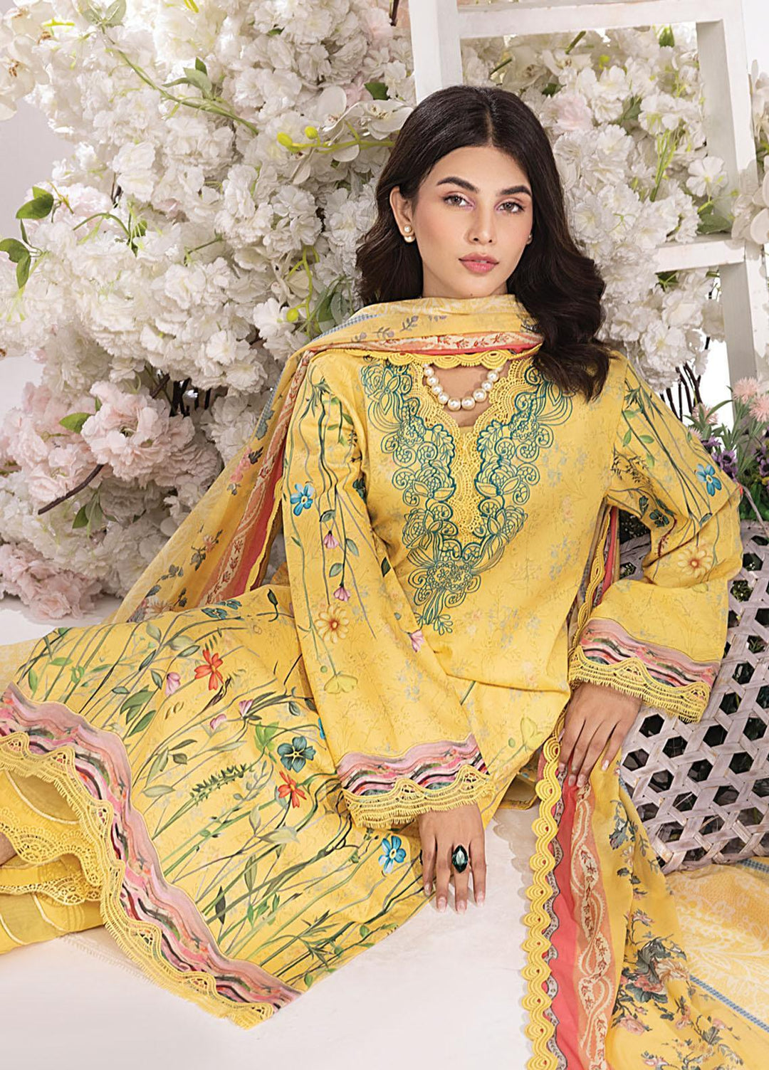 Rang Rasiya Printed Lawn Suits Unstitched 3 Piece RR23SB D-09 Lemon - Summer Collection