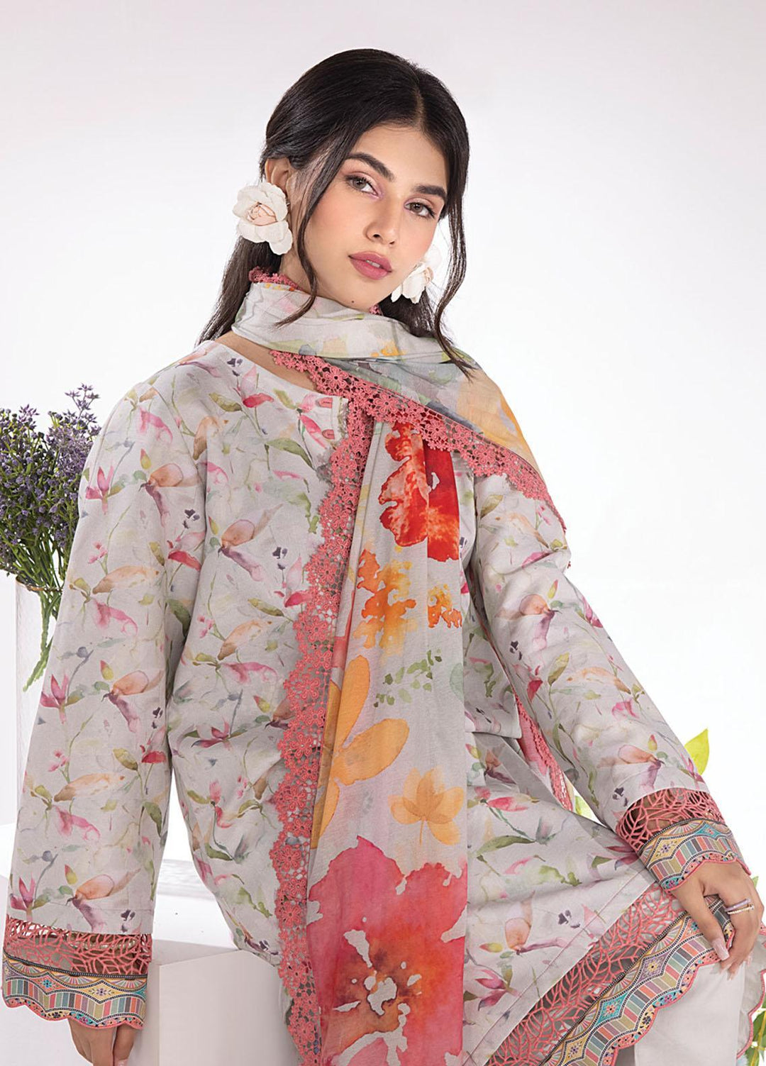 Rang Rasiya Printed Lawn Suits Unstitched 3 Piece RR23SB D-12 Pearl - Summer Collection