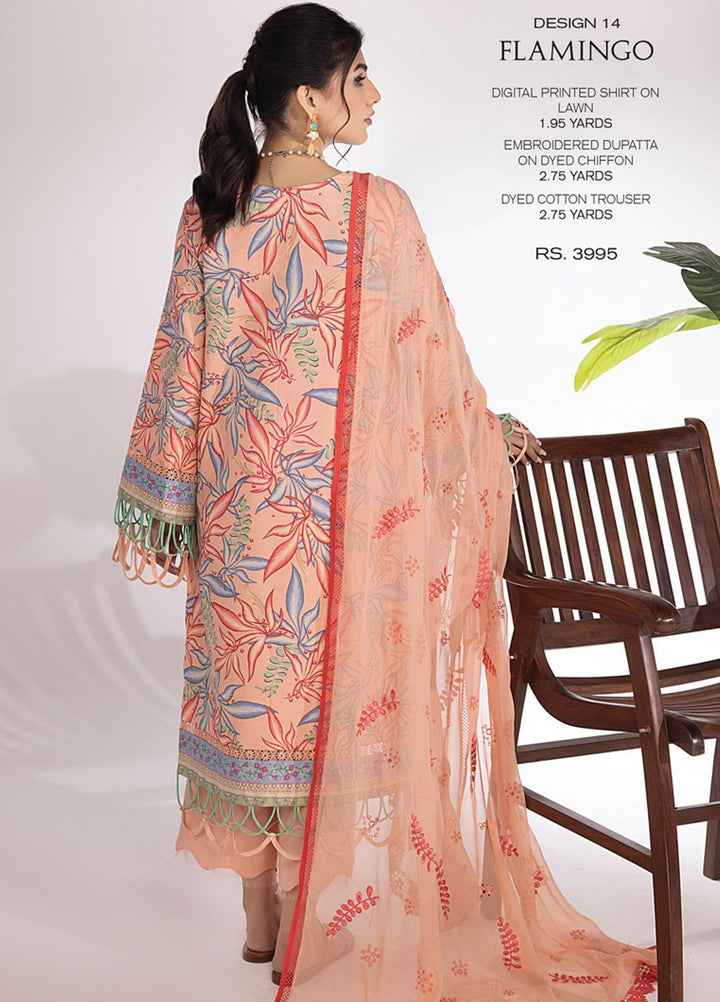 Rang Rasiya Embroidered Lawn Suits Unstitched 3 Piece RR23SB D-14 Flamingo - Summer Collection
