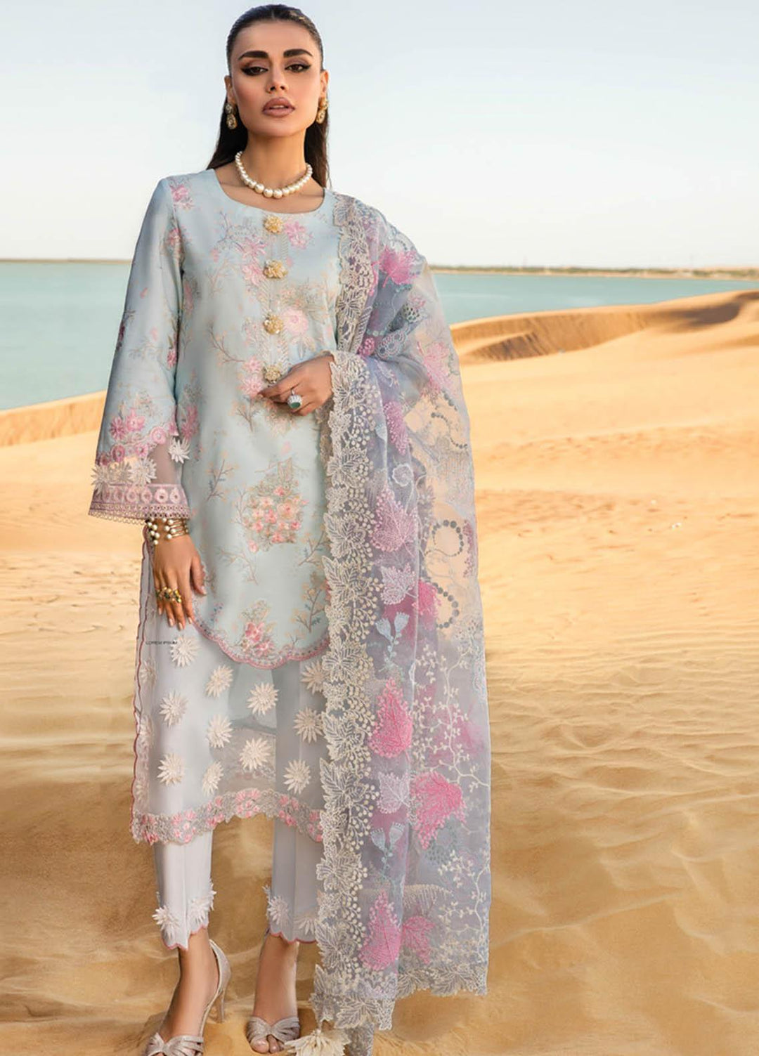 Rang Rasiya Embroidered Lawn Suits Unstitched 3 Piece RR23SP 07 Ocean - Premium Collection