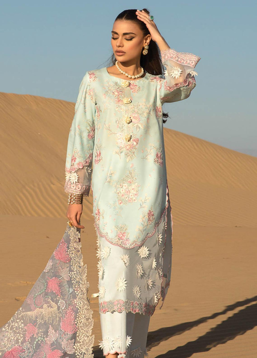 Rang Rasiya Embroidered Lawn Suits Unstitched 3 Piece RR23SP 07 Ocean - Premium Collection