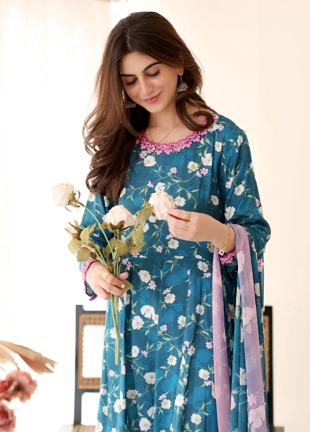 Rangeen Luxury Printed Raw Silk Suit Unstitched 3 Piece RG24F Floral Charm - Formal Collection
