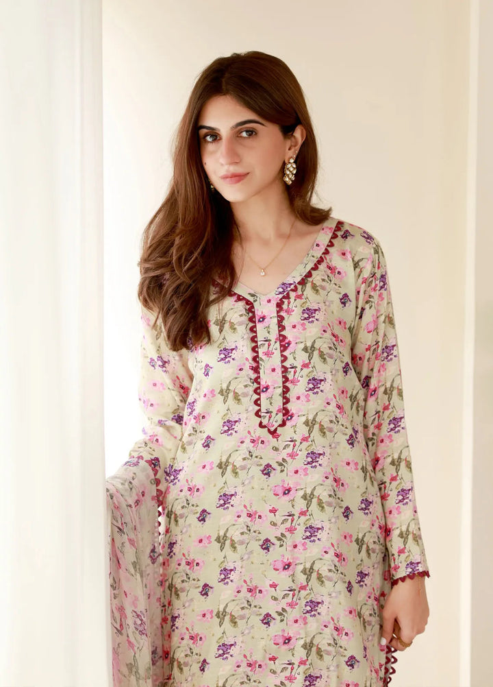 Rangeen Luxury Printed Raw Silk Suit Unstitched 3 Piece RG24F Lavender Bloom - Formal Collection