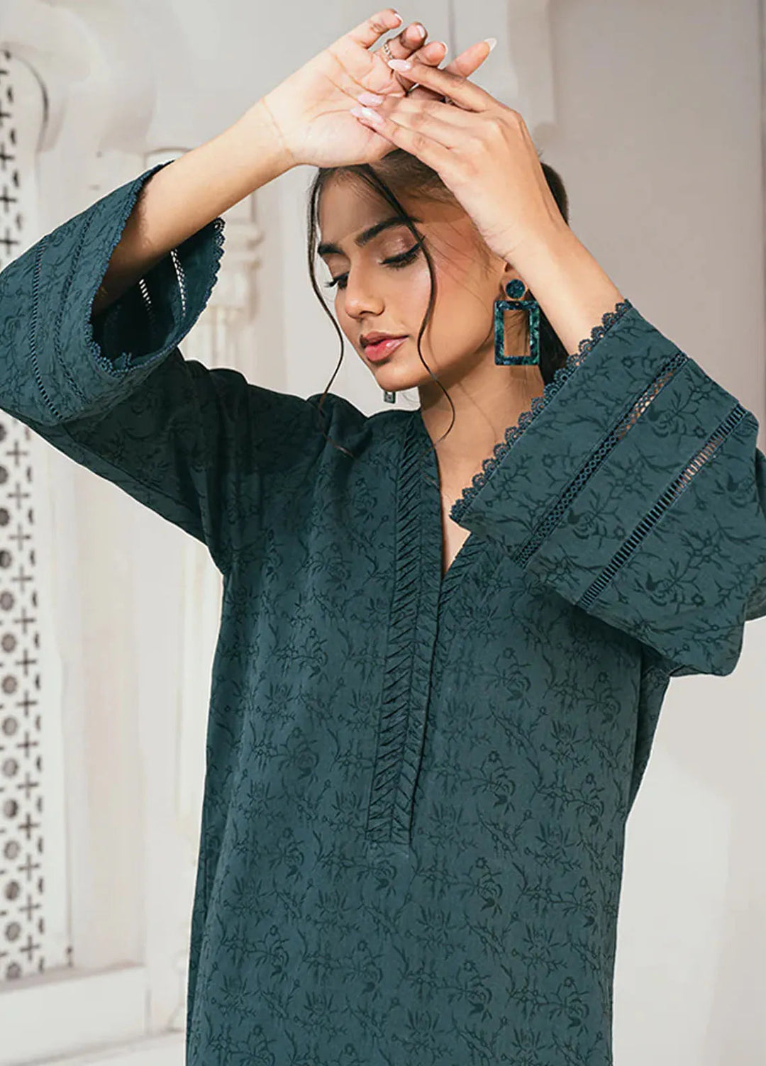 Rangeen Pret Printed Jacquard 2 Piece Suit Emerald