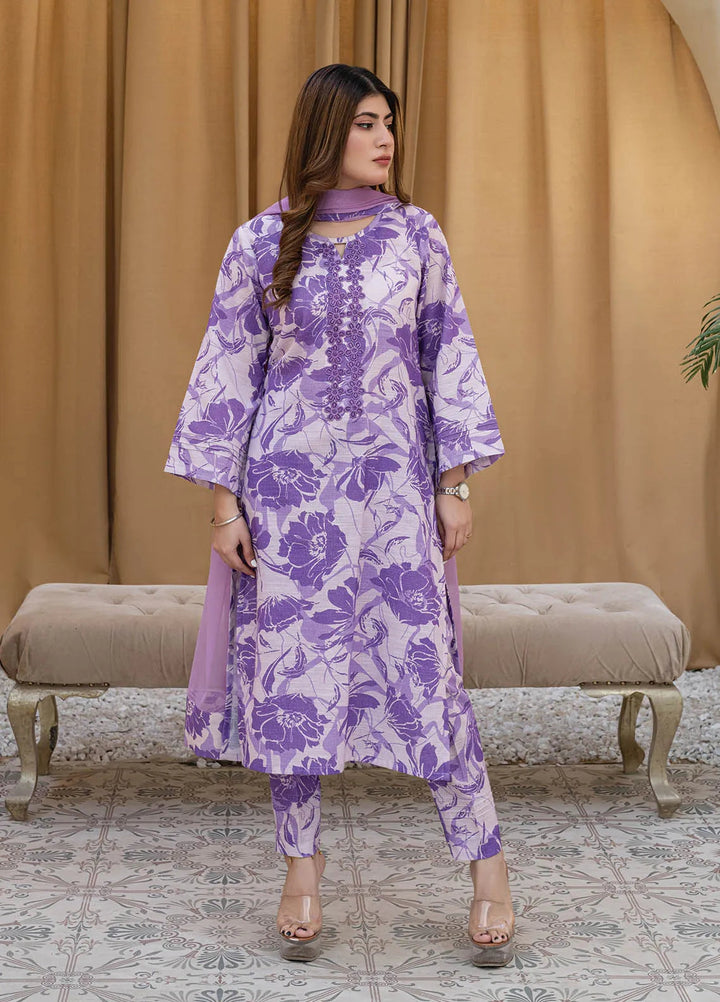 Rangeen Pret Printed Khaddar 2 Piece Suit Berry Bloom