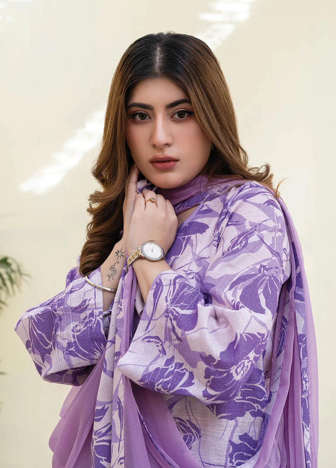 Rangeen Pret Printed Khaddar 2 Piece Suit Berry Bloom