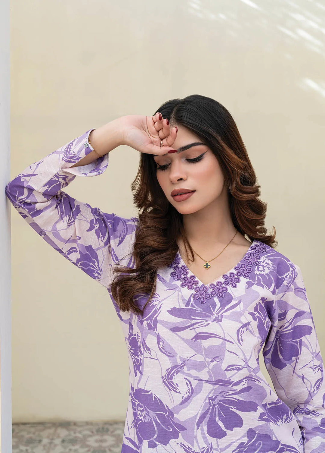 Rangeen Pret Printed Khaddar 2 Piece Suit Berry Dream