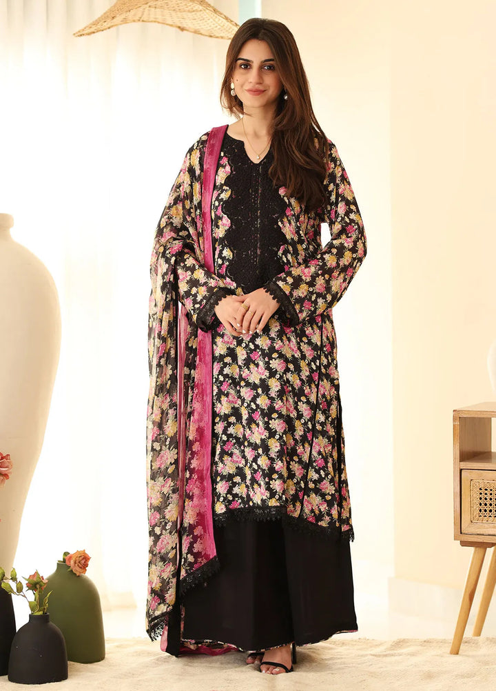 Rangeen Pret Printed Raw Silk 3 Piece Suit Angelic Frost