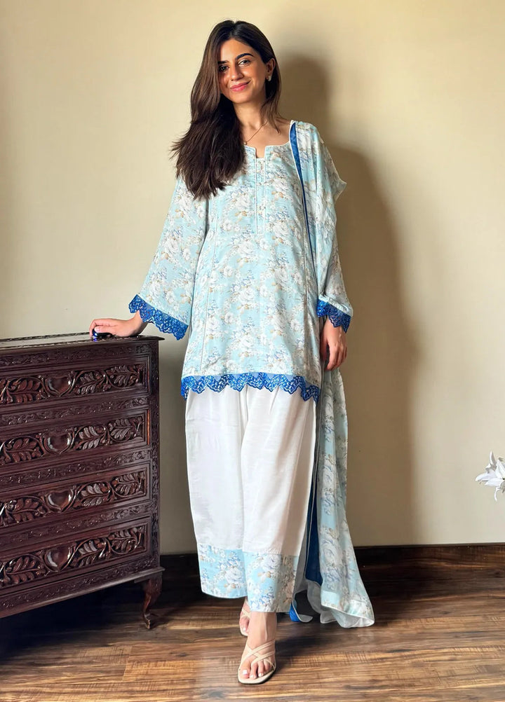 Rangeen Pret Printed Raw Silk 3 Piece Suit Hibiscus Glow