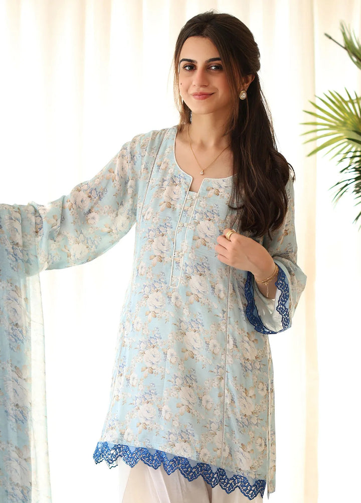 Rangeen Pret Printed Raw Silk 3 Piece Suit Hibiscus Glow