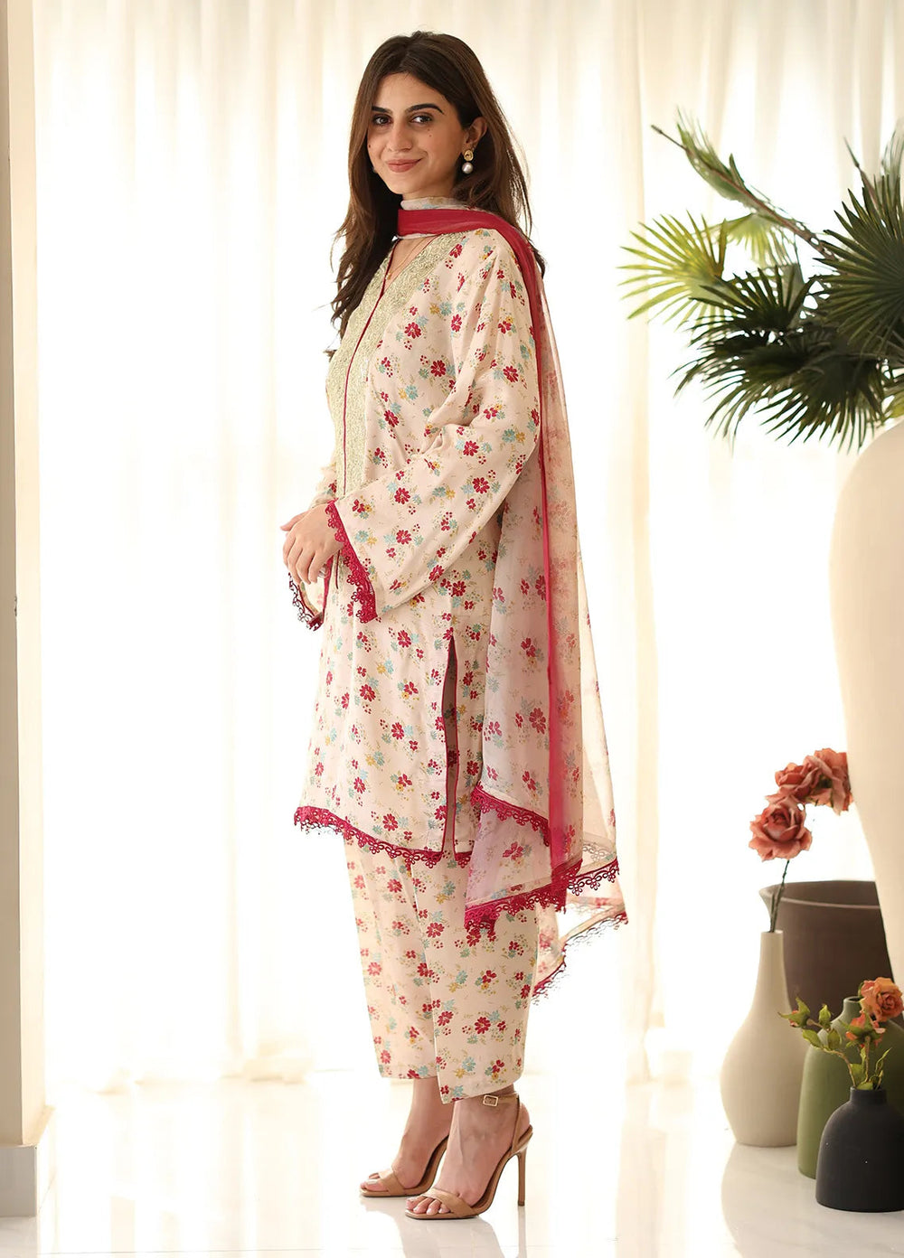 Rangeen Pret Printed Raw Silk 3 Piece Suit Tropical Shine