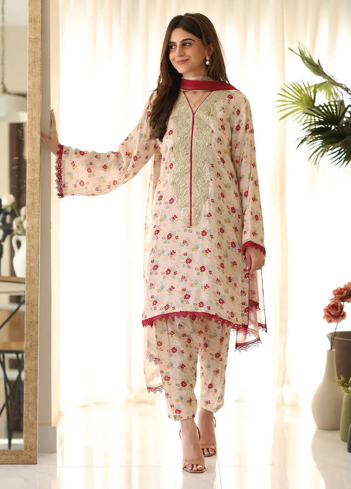 Rangeen Pret Printed Raw Silk 3 Piece Suit Tropical Shine