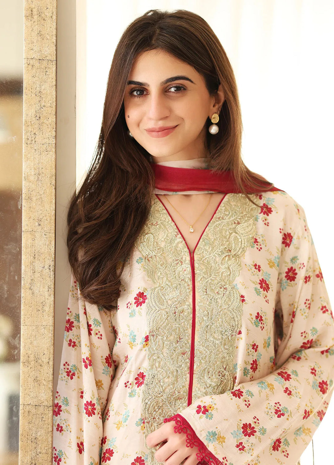 Rangeen Pret Printed Raw Silk 3 Piece Suit Tropical Shine