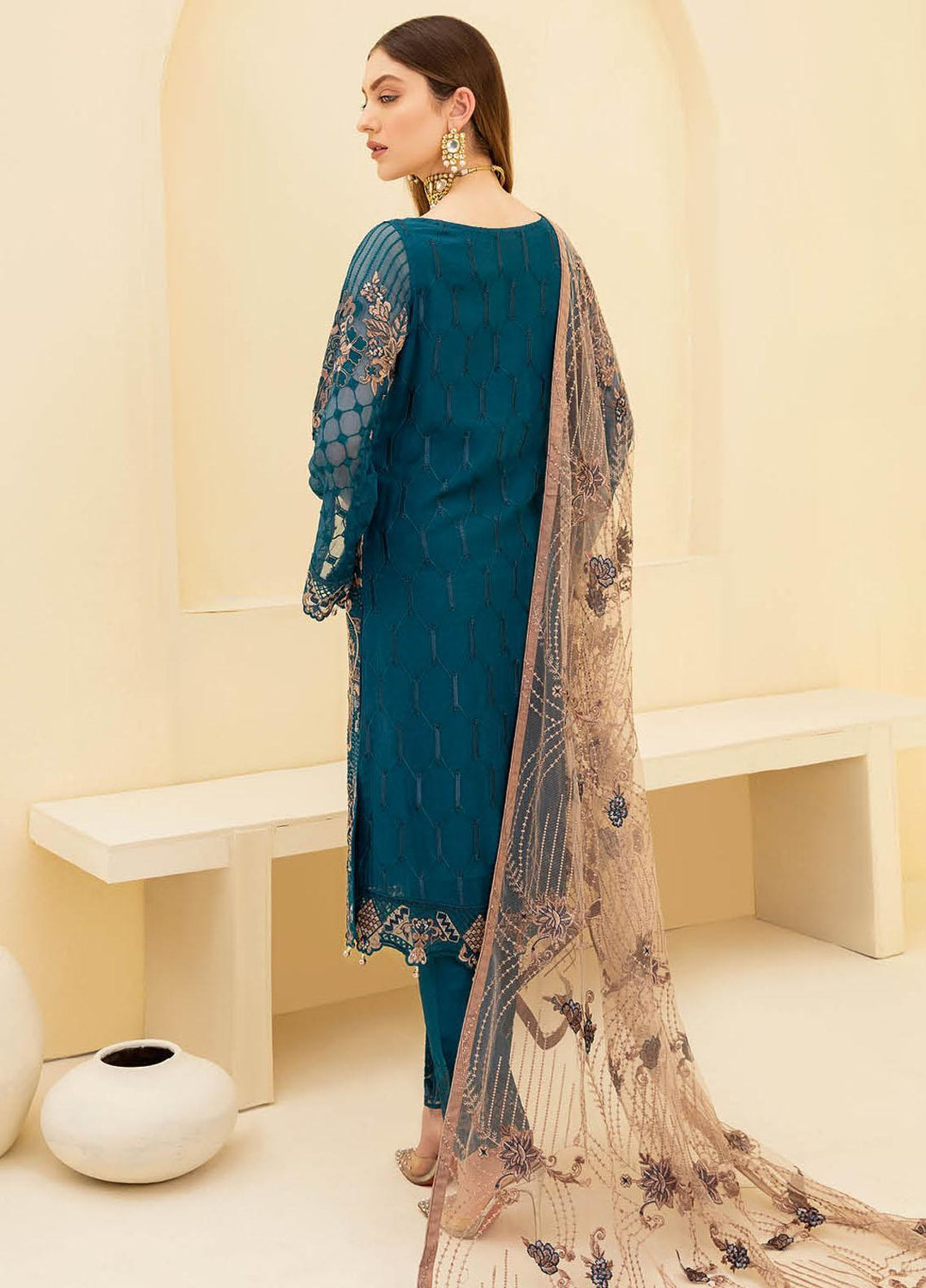 Rangoon by Ramsha Embroidered Chiffon Suits Unstitched 3 Piece RSH21RC D-701 - Luxury Collection