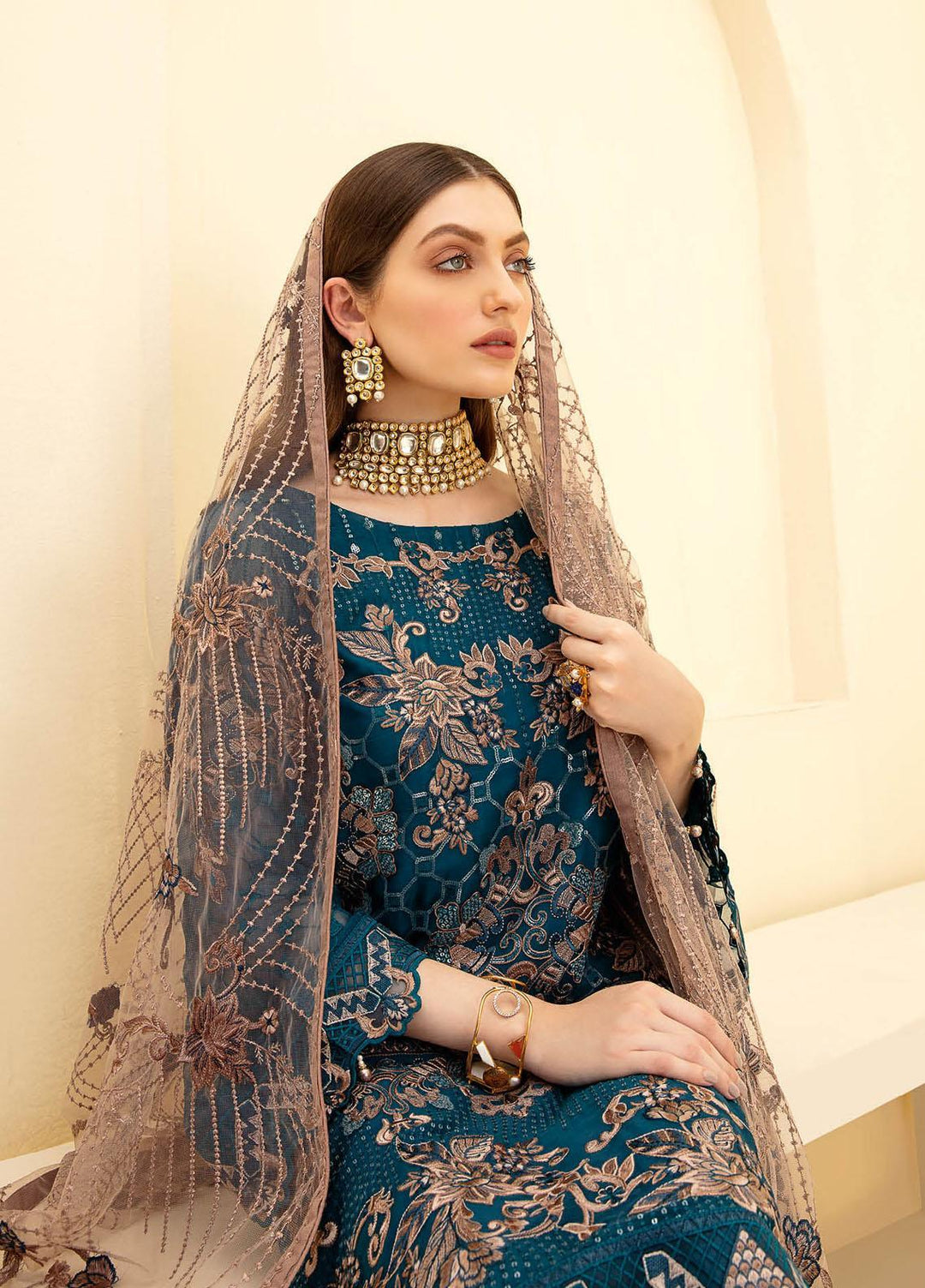 Rangoon by Ramsha Embroidered Chiffon Suits Unstitched 3 Piece RSH21RC D-701 - Luxury Collection