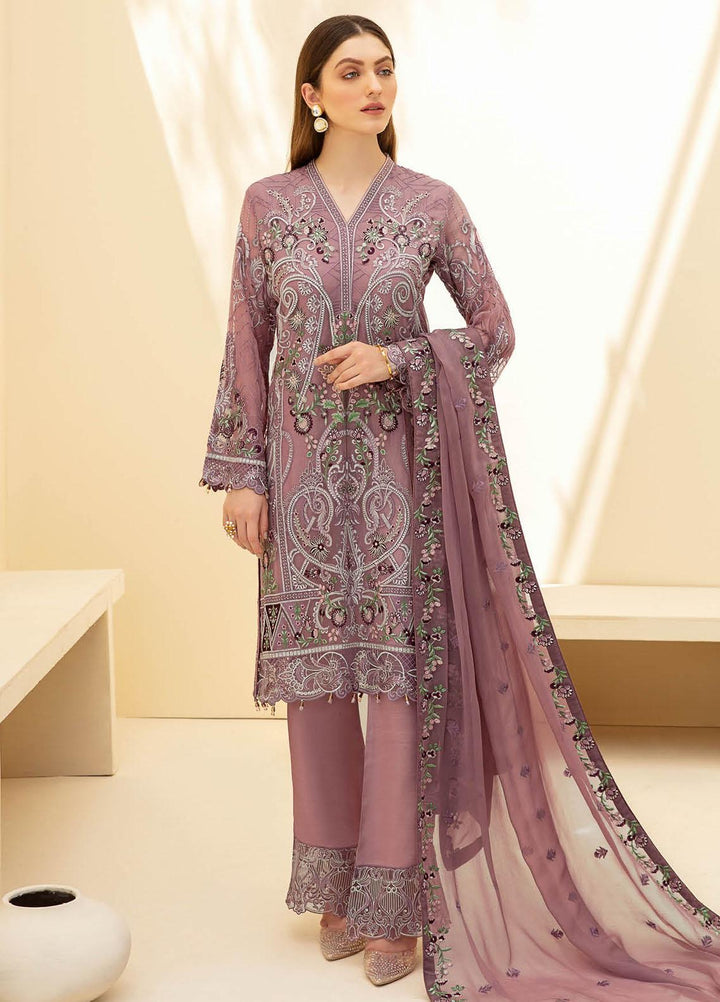 Rangoon by Ramsha Embroidered Chiffon Suits Unstitched 3 Piece RSH21RC D-702 - Luxury Collection