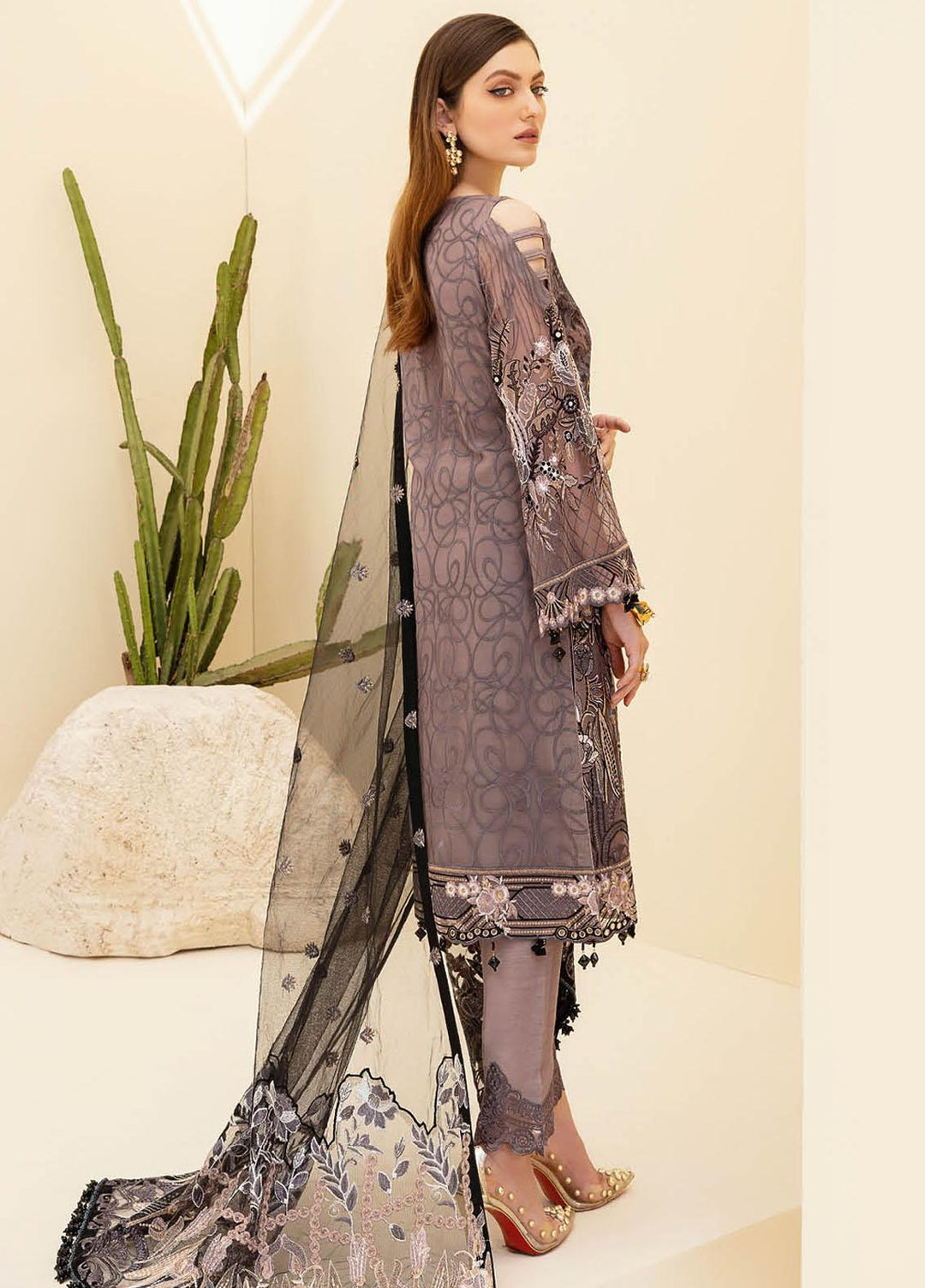 Rangoon by Ramsha Embroidered Chiffon Suits Unstitched 3 Piece RSH21RC D-703 - Luxury Collection