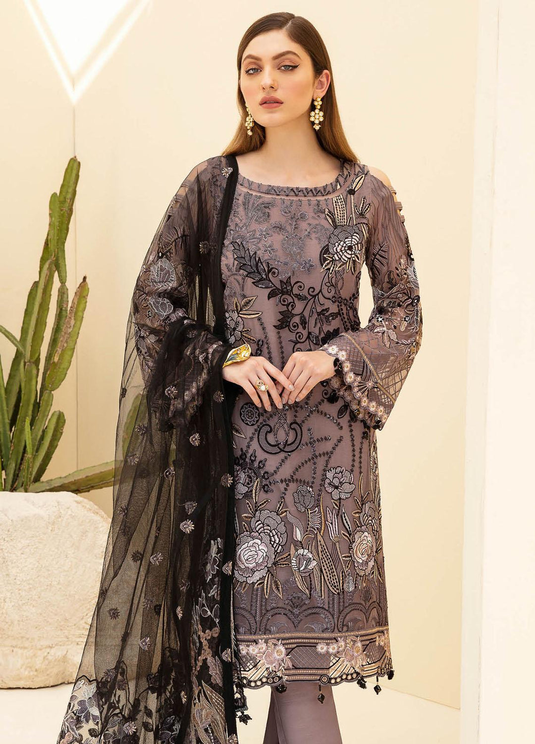 Rangoon by Ramsha Embroidered Chiffon Suits Unstitched 3 Piece RSH21RC D-703 - Luxury Collection