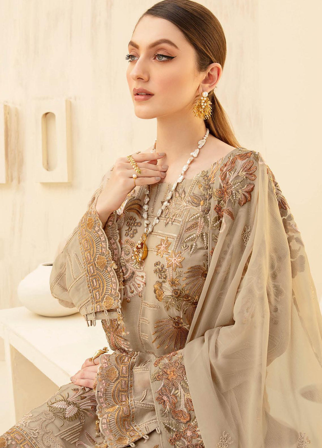 Rangoon by Ramsha Embroidered Chiffon Suits Unstitched 3 Piece RSH21RC D-704 - Luxury Collection