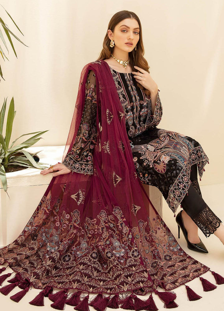 Rangoon by Ramsha Embroidered Chiffon Suits Unstitched 3 Piece RSH21RC D-705 - Luxury Collection