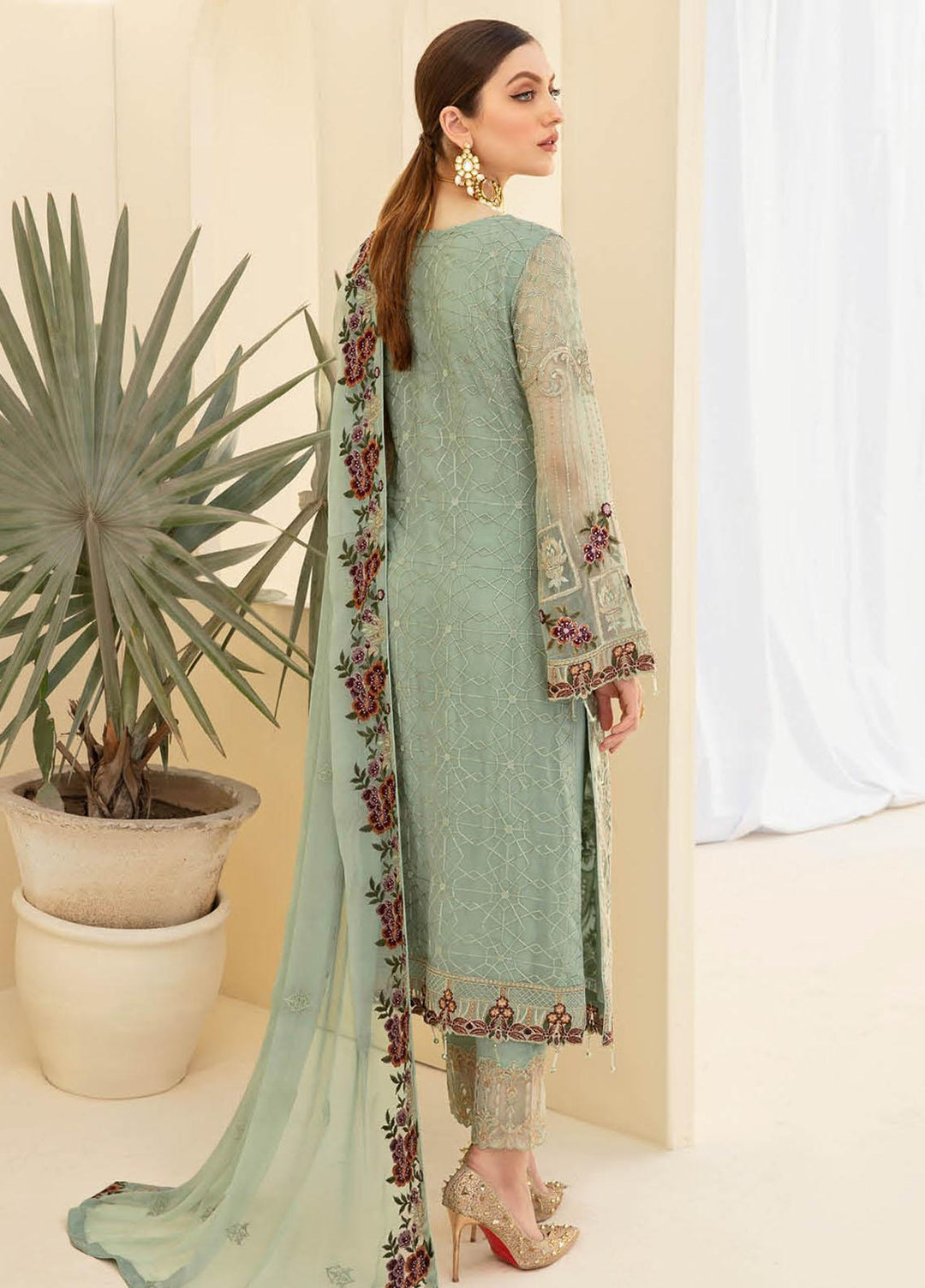 Rangoon by Ramsha Embroidered Chiffon Suits Unstitched 3 Piece RSH21RC D-706 - Luxury Collection