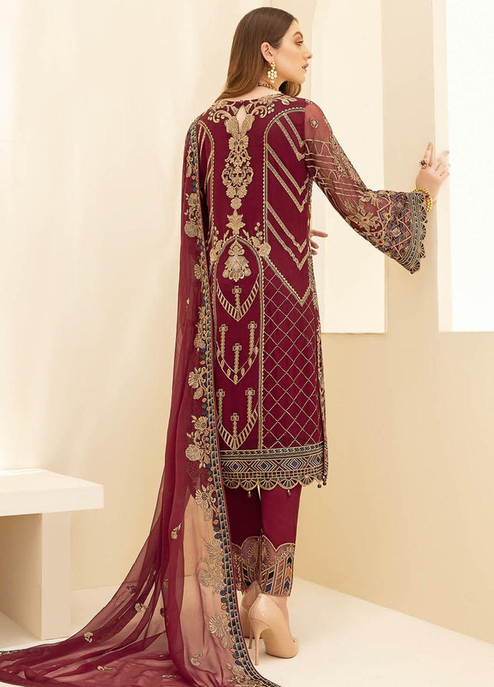 Rangoon by Ramsha Embroidered Chiffon Suits Unstitched 3 Piece RSH21RC D-708 - Luxury Collection