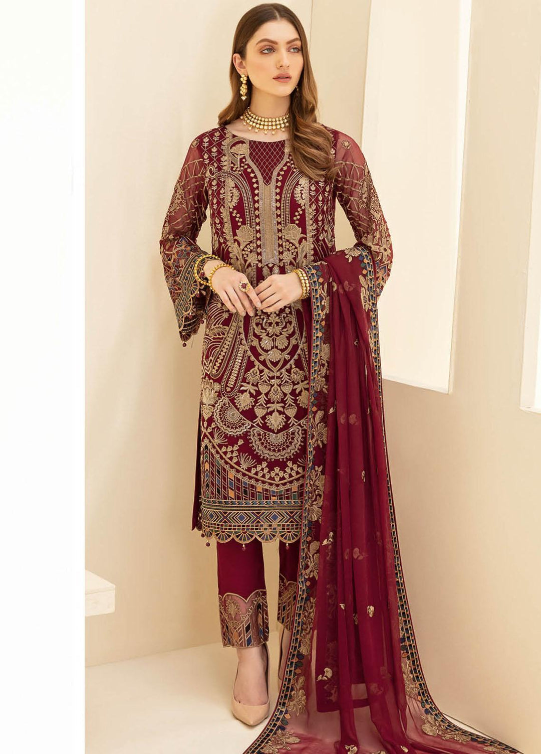 Rangoon by Ramsha Embroidered Chiffon Suits Unstitched 3 Piece RSH21RC D-708 - Luxury Collection