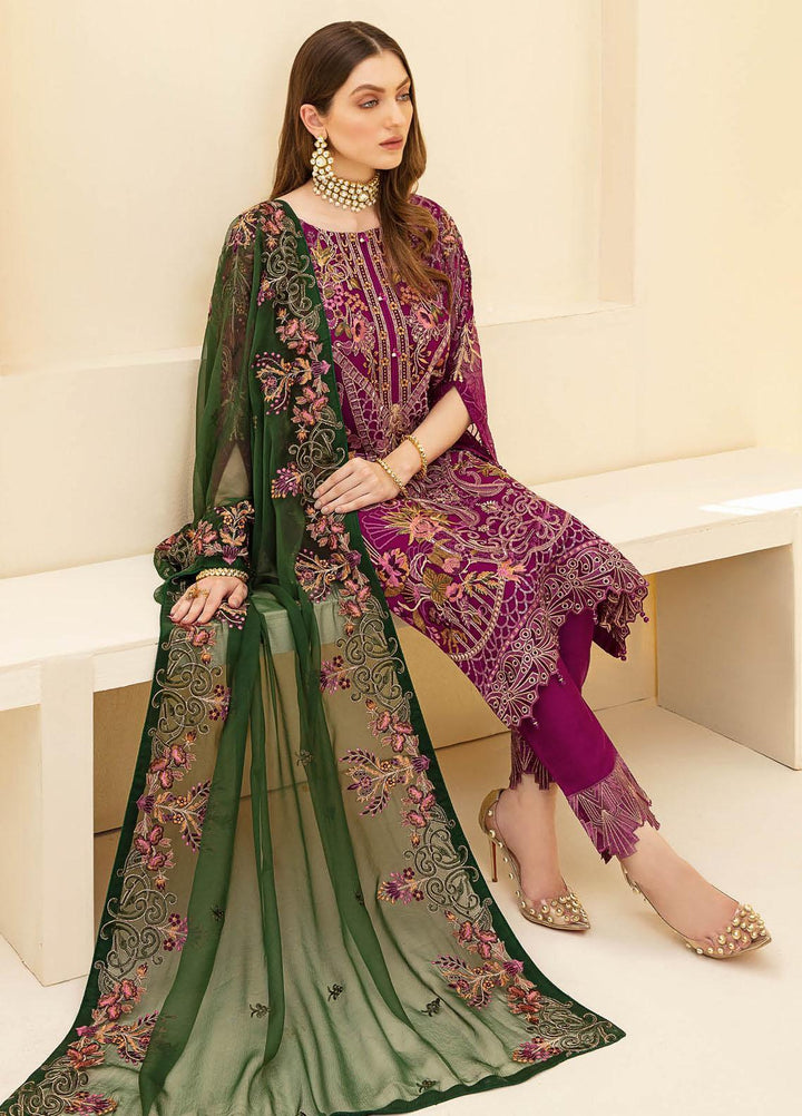 Rangoon by Ramsha Embroidered Chiffon Suits Unstitched 3 Piece RSH21RC D-710 - Luxury Collection