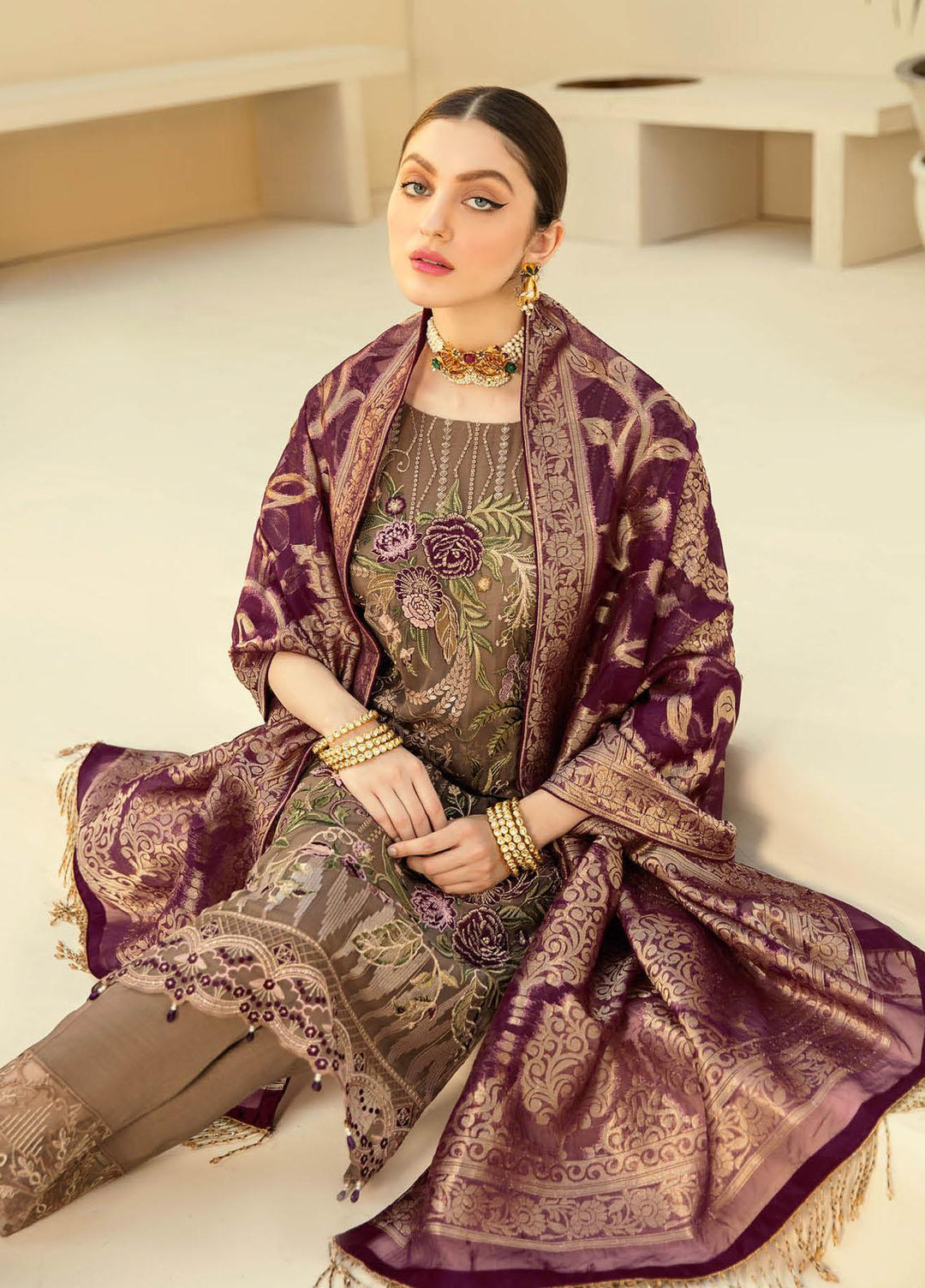 Rangoon by Ramsha Embroidered Chiffon Suits Unstitched 3 Piece RSH21RC D-712 - Luxury Collection