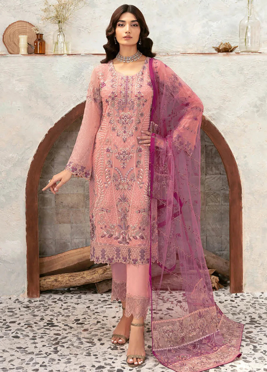 Rangoon By Ramsha Embroidered Chiffon Suit Unstitched 3 Piece RSH24R12 D-1201 - Festive Collection