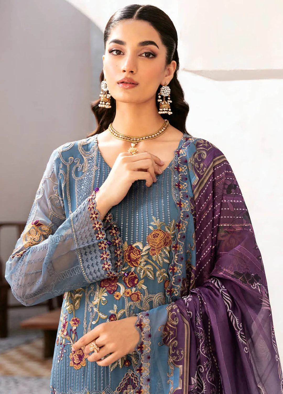 Rangoon By Ramsha Embroidered Chiffon Suit Unstitched 3 Piece RSH24R12 D-1202 - Festive Collection