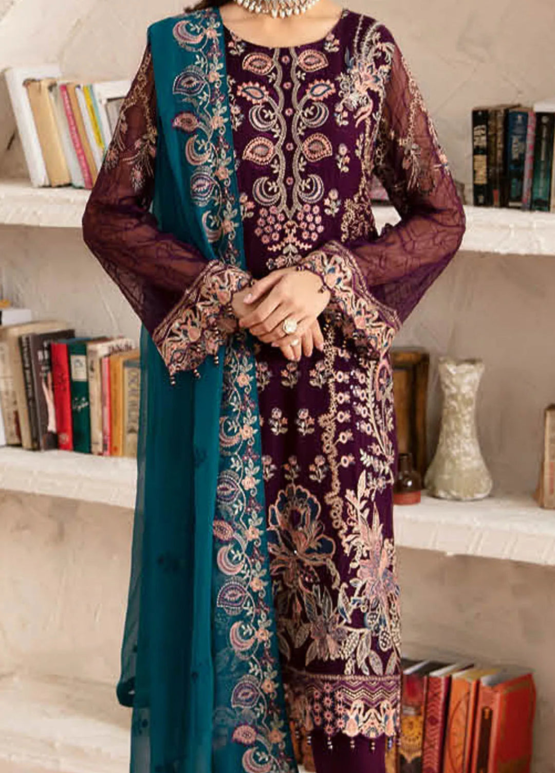 Rangoon By Ramsha Embroidered Chiffon Suit Unstitched 3 Piece RSH24R12 D-1211 - Festive Collection