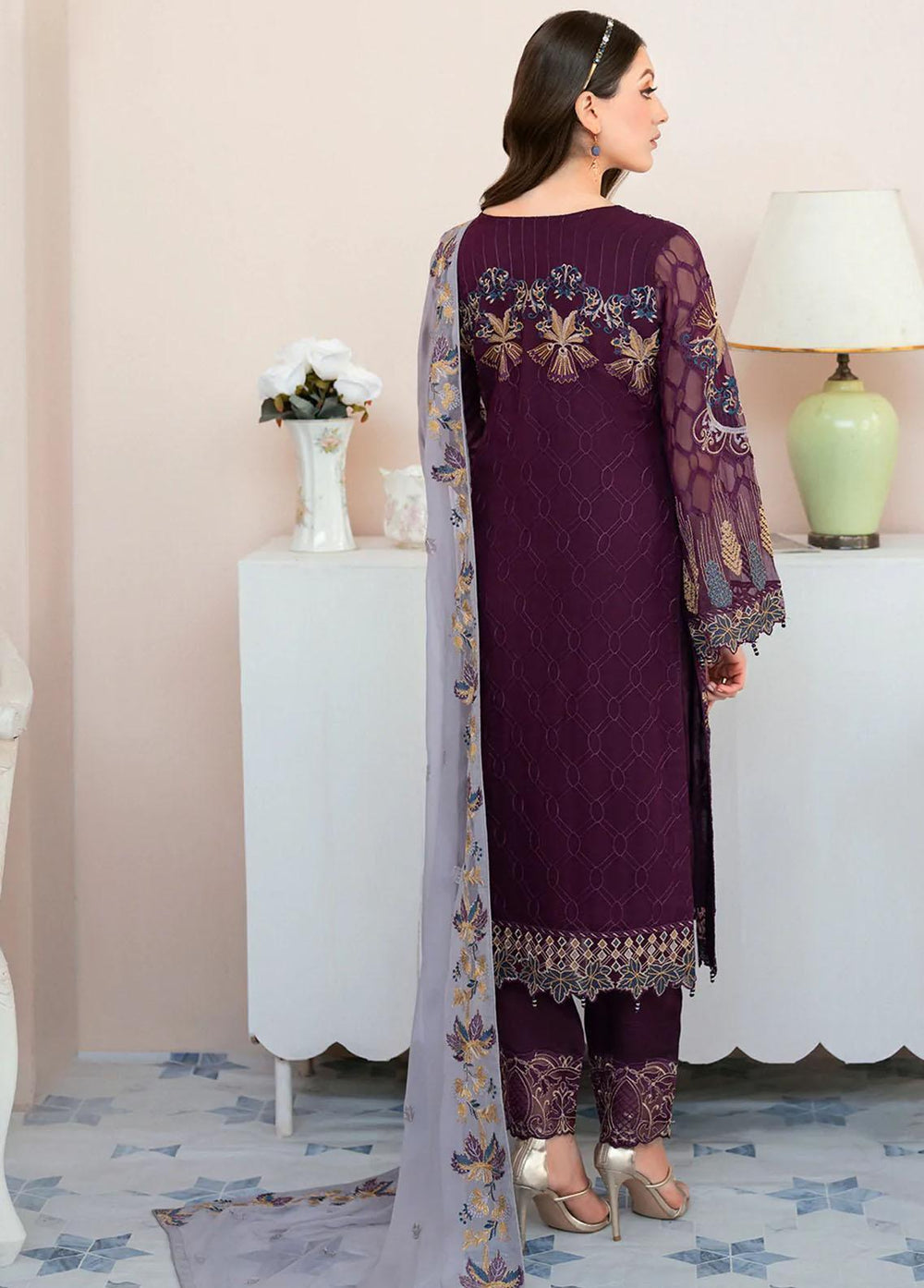 Rangoon by Ramsha Embroidered Chiffon Suits Unstitched 3 Piece RSH22-R9 D-904 - Luxury Collection