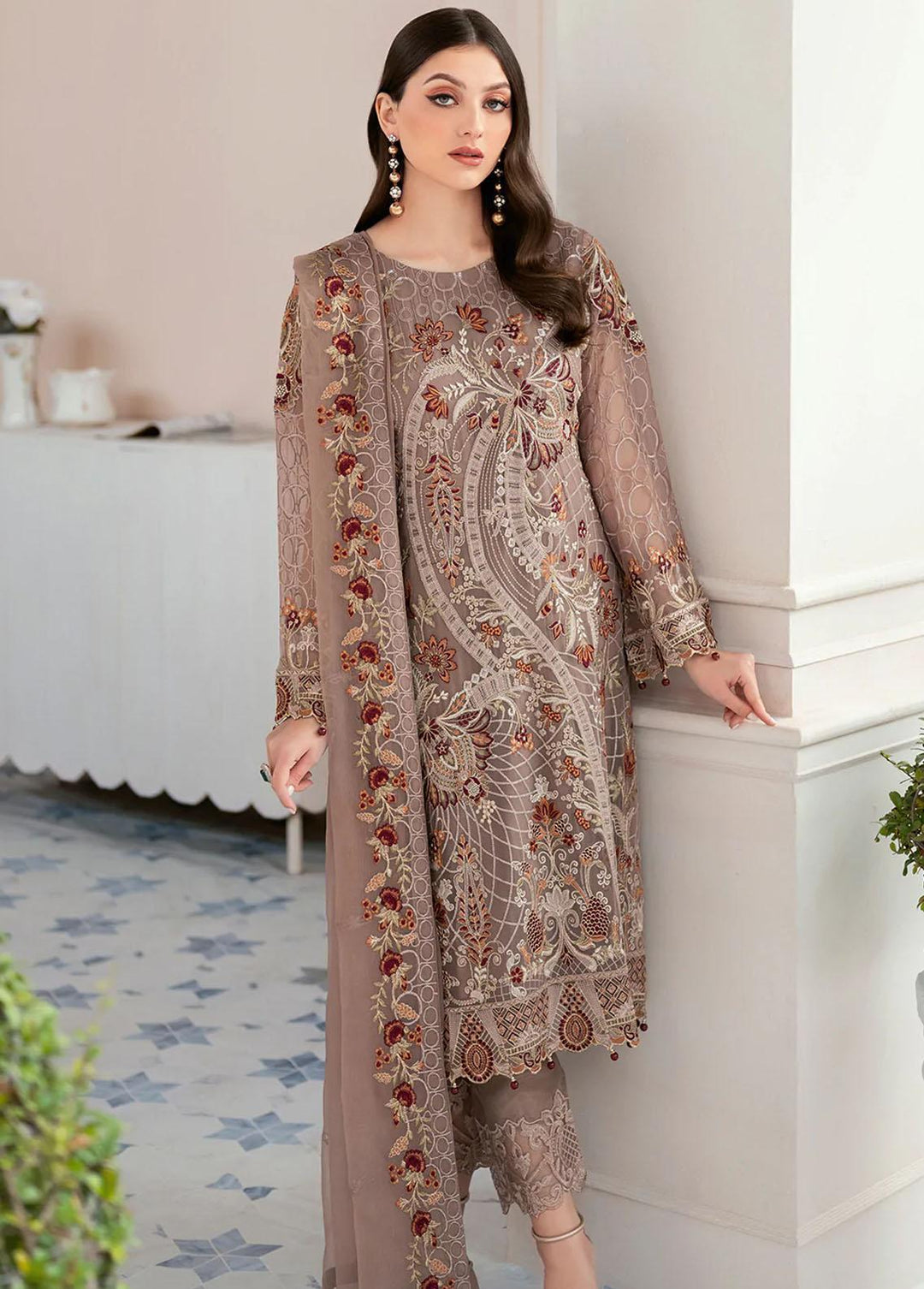 Rangoon by Ramsha Embroidered Chiffon Suits Unstitched 3 Piece RSH22-R9 D-905 - Luxury Collection