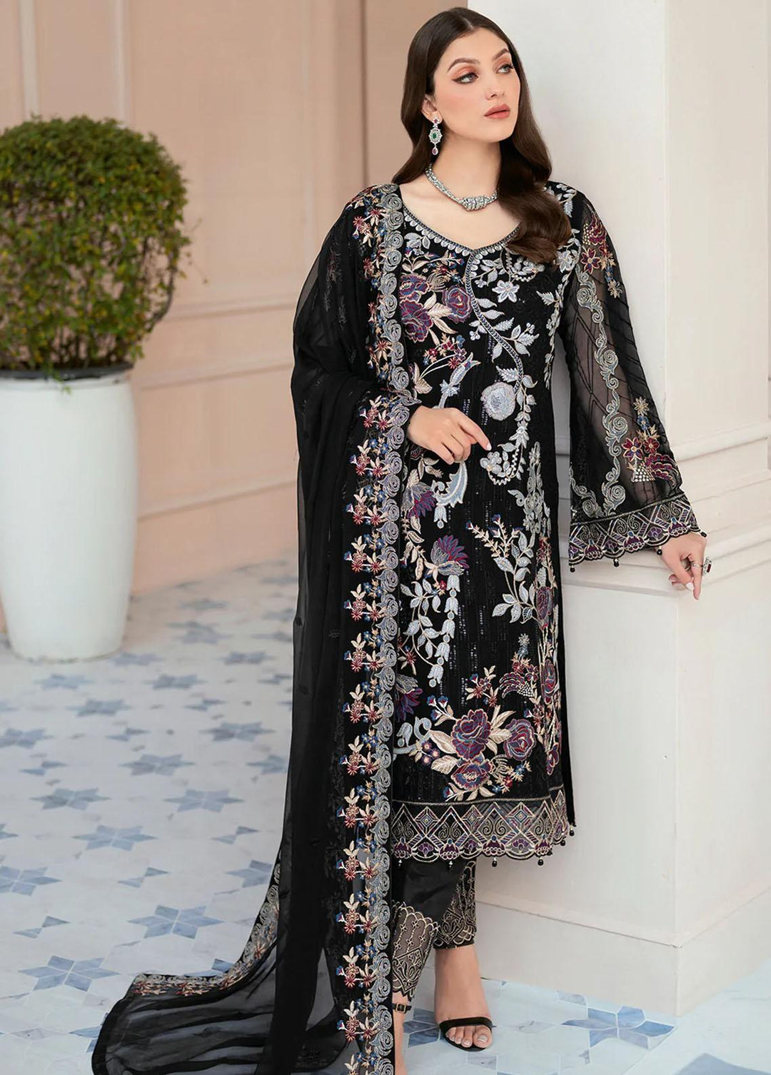 Rangoon by Ramsha Embroidered Chiffon Suits Unstitched 3 Piece RSH22-R9 D-906 - Luxury Collection