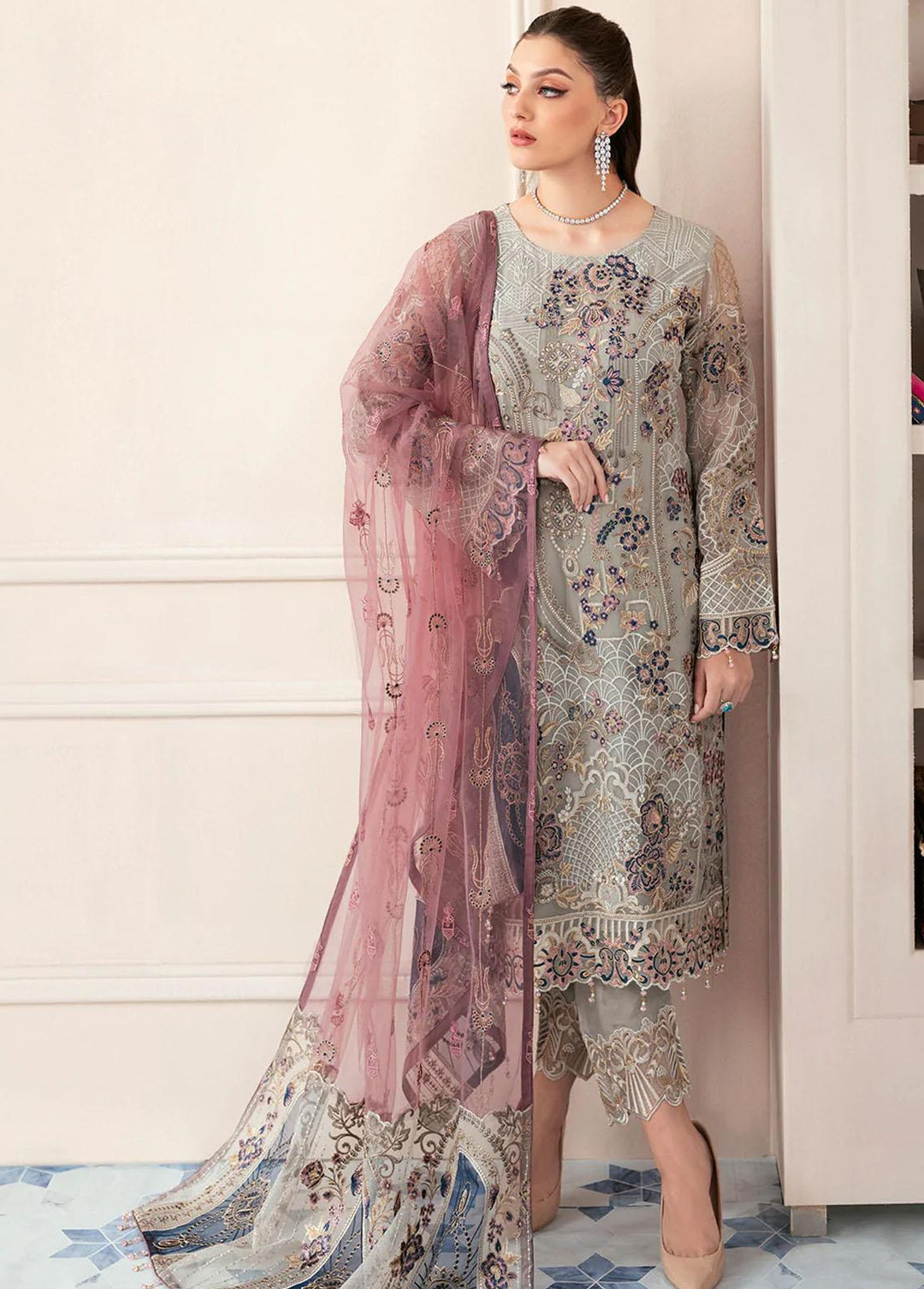 Rangoon by Ramsha Embroidered Chiffon Suits Unstitched 3 Piece RSH22-R9 D-907 - Luxury Collection