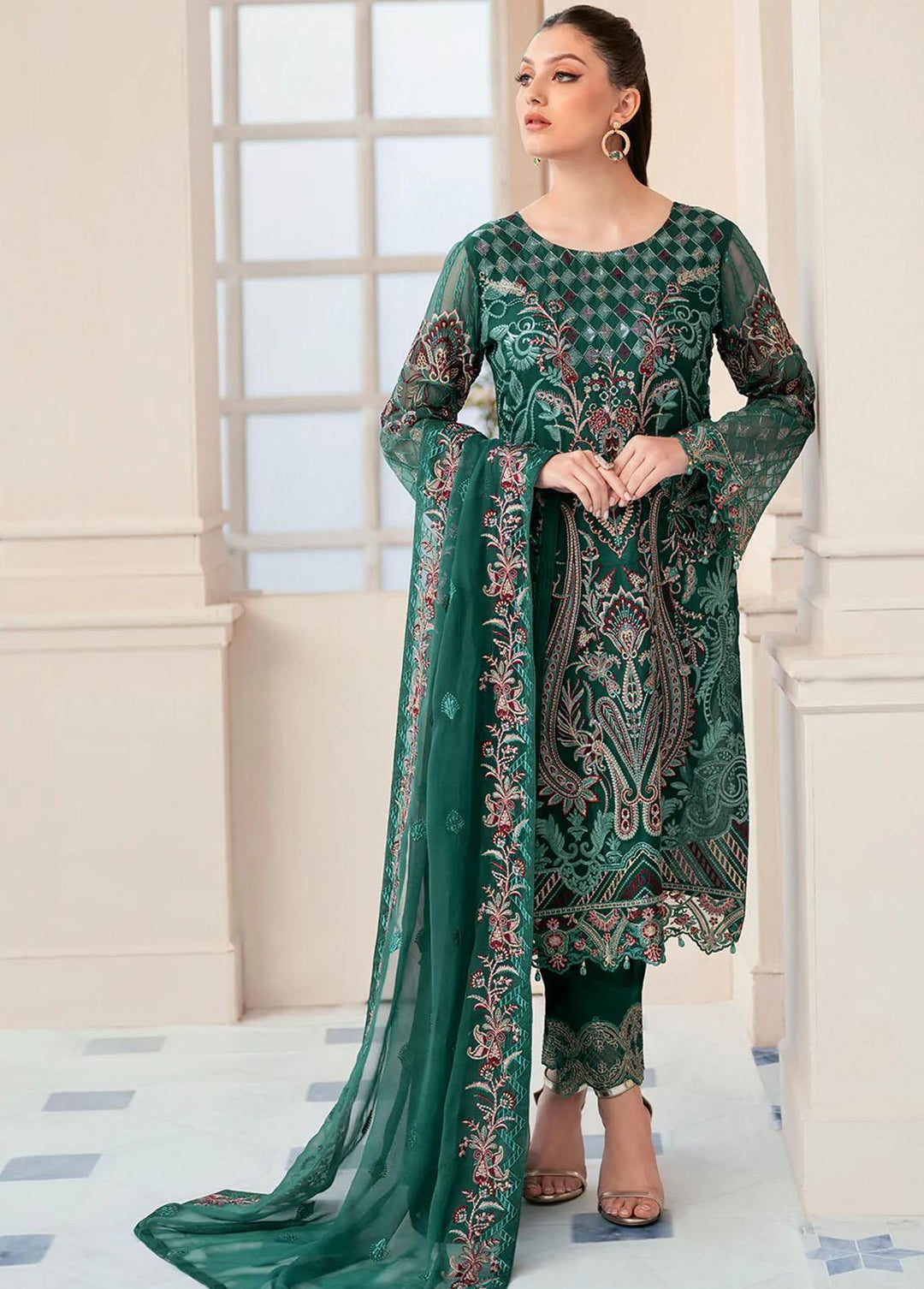 Rangoon by Ramsha Embroidered Chiffon Suits Unstitched 3 Piece RSH22-R9 D-908 - Luxury Collection