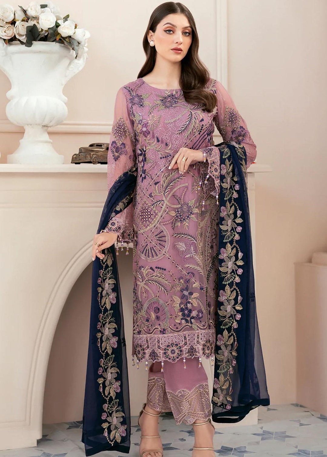 Rangoon by Ramsha Embroidered Chiffon Suits Unstitched 3 Piece RSH22-R9 D-910 - Luxury Collection