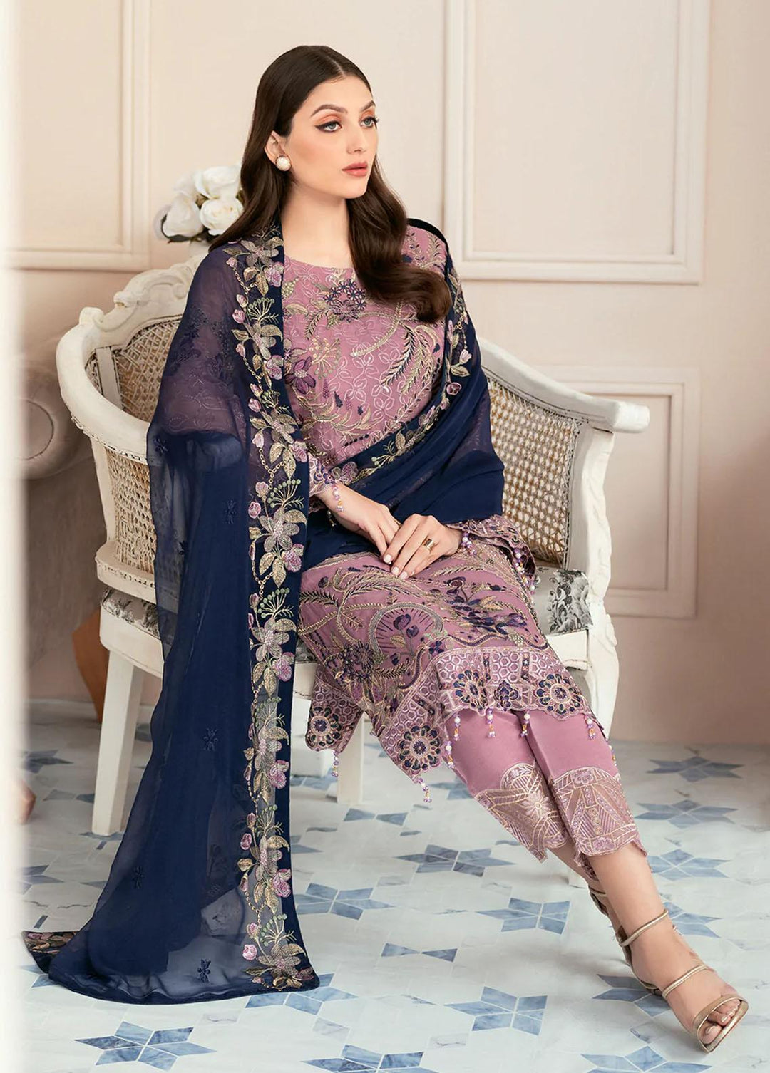 Rangoon by Ramsha Embroidered Chiffon Suits Unstitched 3 Piece RSH22-R9 D-910 - Luxury Collection