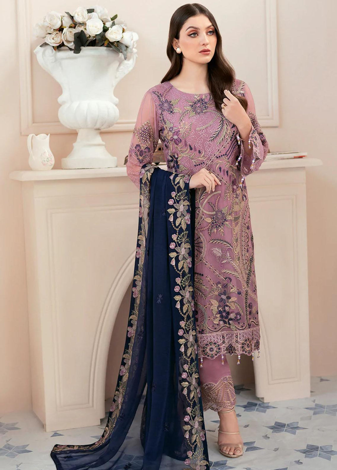 Rangoon by Ramsha Embroidered Chiffon Suits Unstitched 3 Piece RSH22-R9 D-910 - Luxury Collection