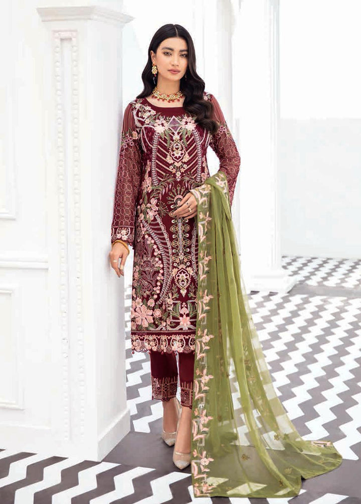 Rangoon by Ramsha Embroidered Chiffon Suits Unstitched 3 Piece RSH22-R8 D-810 - Luxury Collection