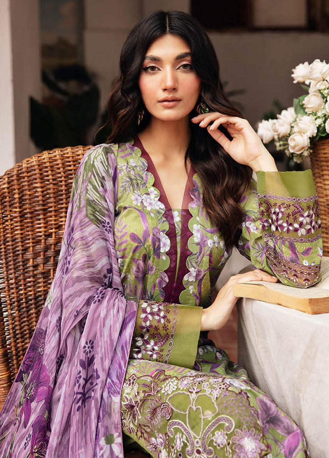 Rangrez By Ramsha Embroidered Lawn Suits Unstitched 3 Piece RSH24R N-410 - Summer Collection