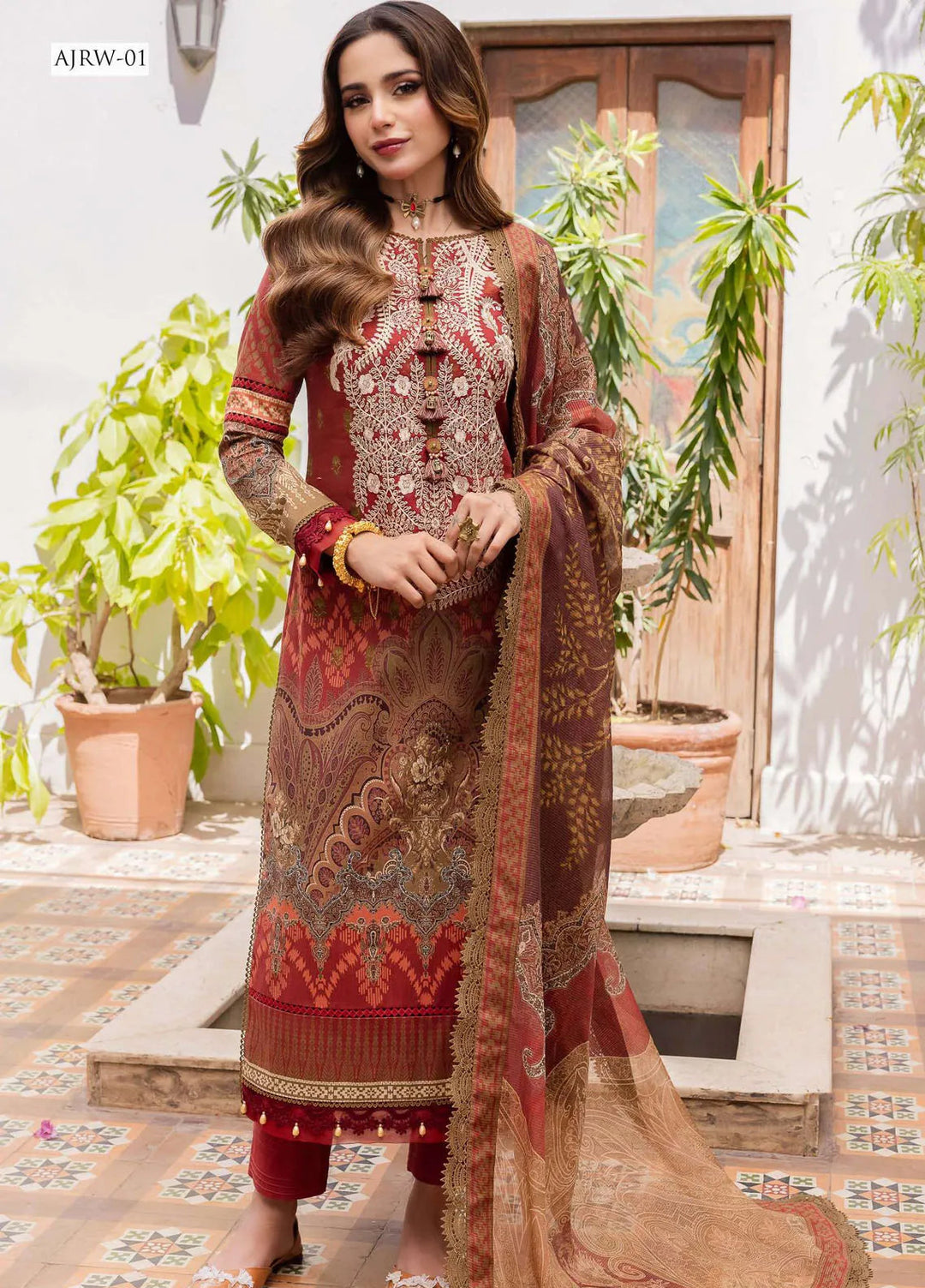 Rania By Asim Jofa Embroidered Cotton Unstitched Suit 3 Piece AJ23RN AJRW-01 - Winter Collection