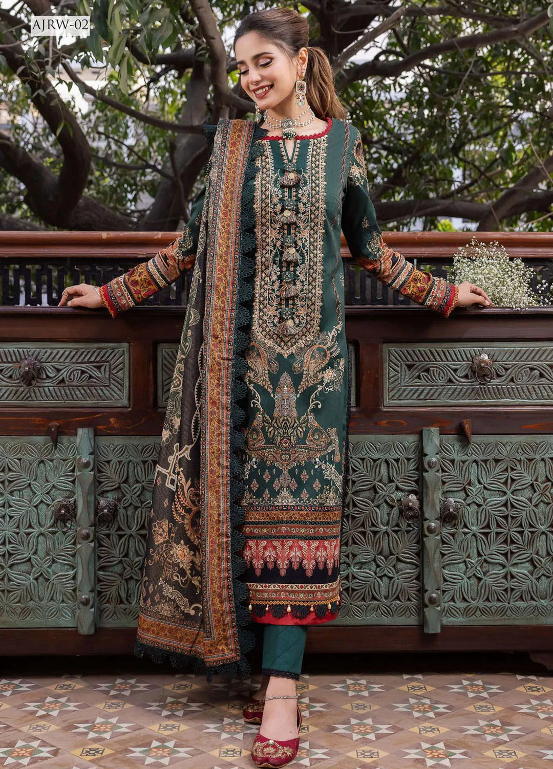 Rania By Asim Jofa Embroidered Cotton Unstitched Suit 3 Piece AJ23RN AJRW-02 - Winter Collection