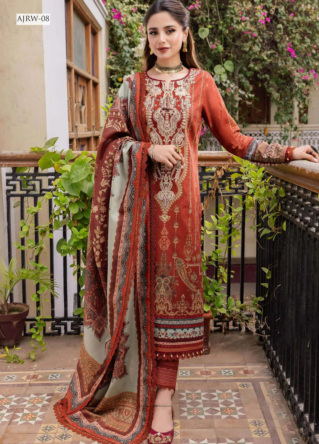 Rania By Asim Jofa Embroidered Cotton Unstitched Suit 3 Piece AJ23RN AJRW-08 - Winter Collection