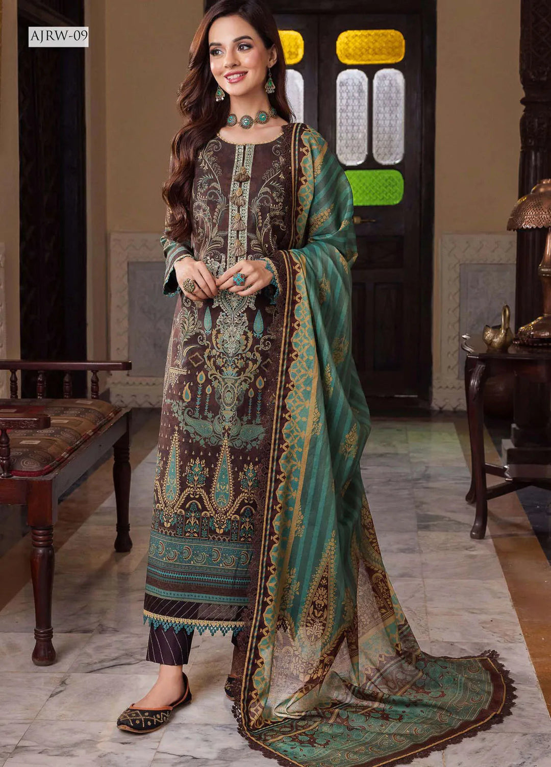 Rania By Asim Jofa Embroidered Cotton Unstitched Suit 3 Piece AJ23RN AJRW-09 - Winter Collection