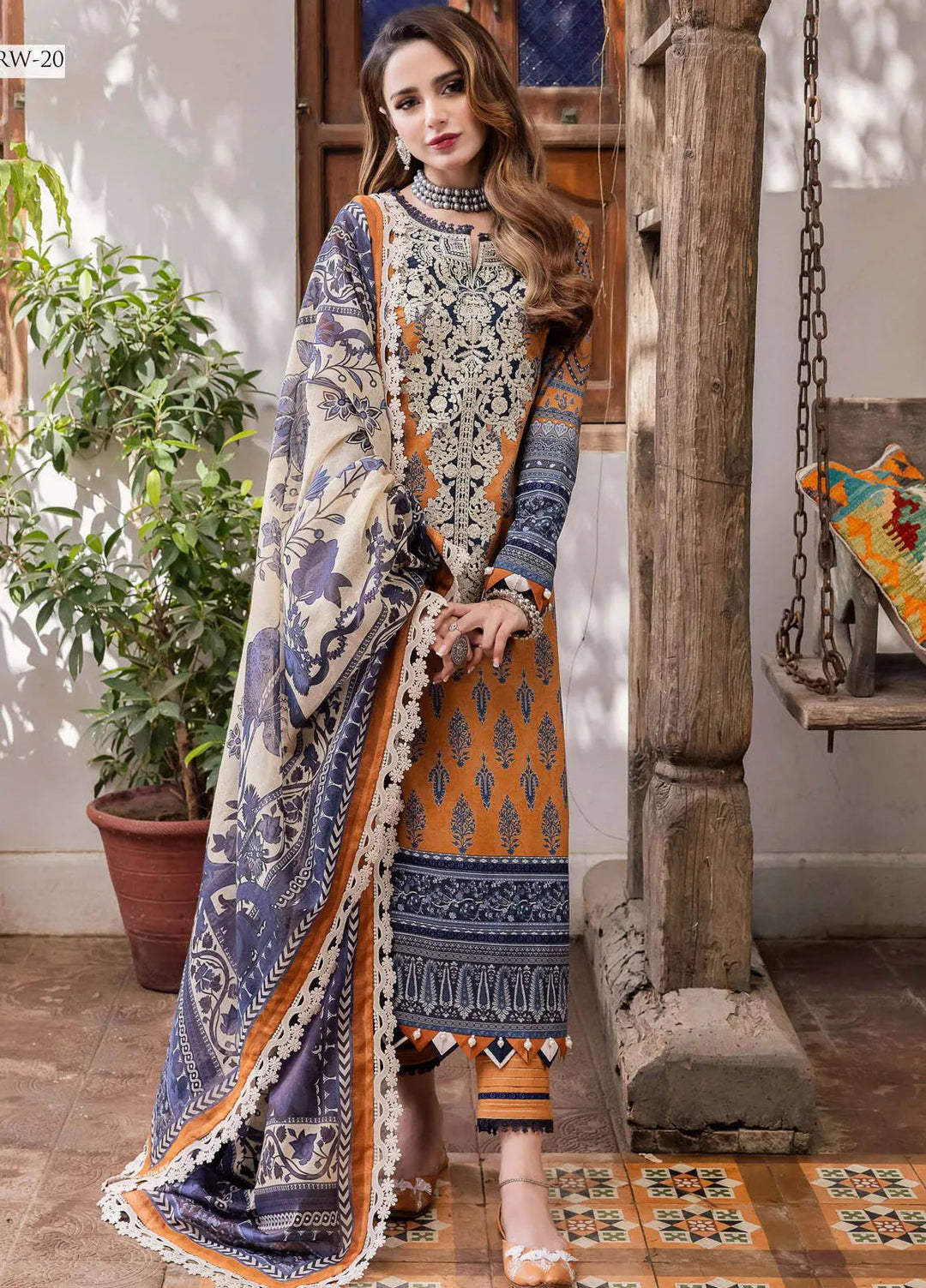Rania By Asim Jofa Embroidered Cotton Unstitched Suit 3 Piece AJ23RN AJRW-20 - Winter Collection