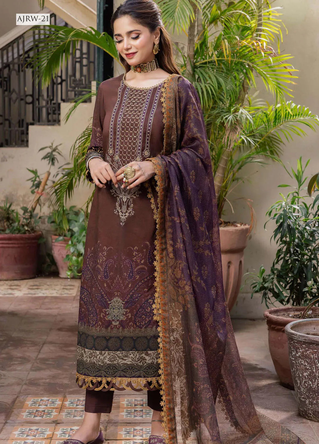 Rania By Asim Jofa Embroidered Cotton Unstitched Suit 3 Piece AJ23RN AJRW-21 - Winter Collection