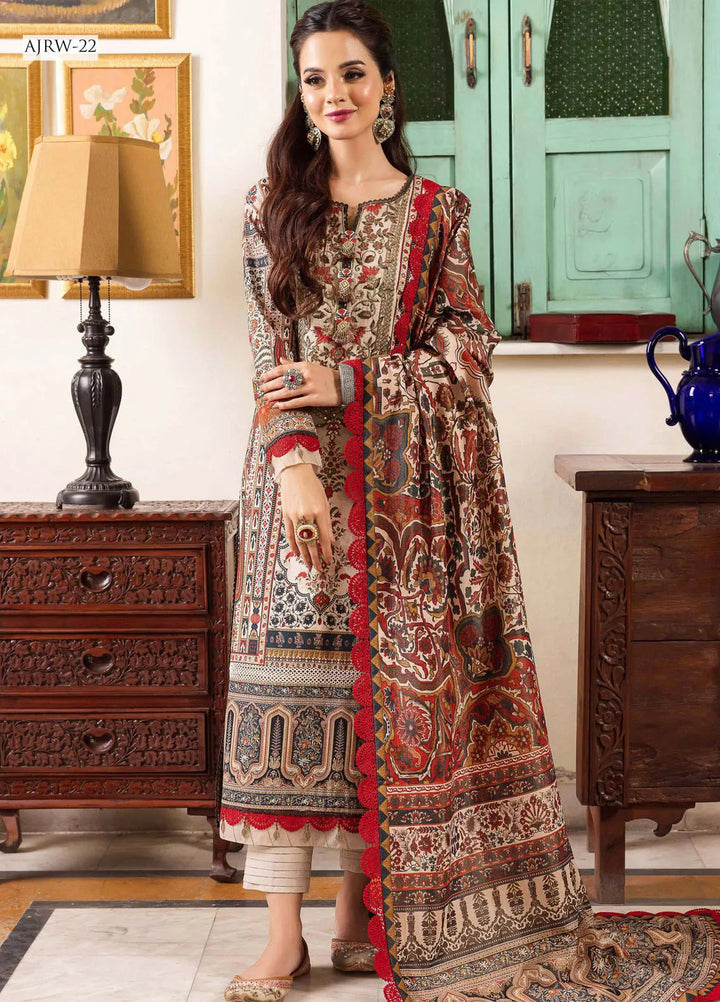 Rania By Asim Jofa Embroidered Cotton Unstitched Suit 3 Piece AJ23RN AJRW-22 - Winter Collection