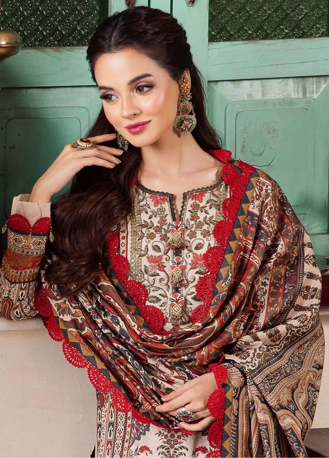 Rania By Asim Jofa Embroidered Cotton Unstitched Suit 3 Piece AJ23RN AJRW-22 - Winter Collection